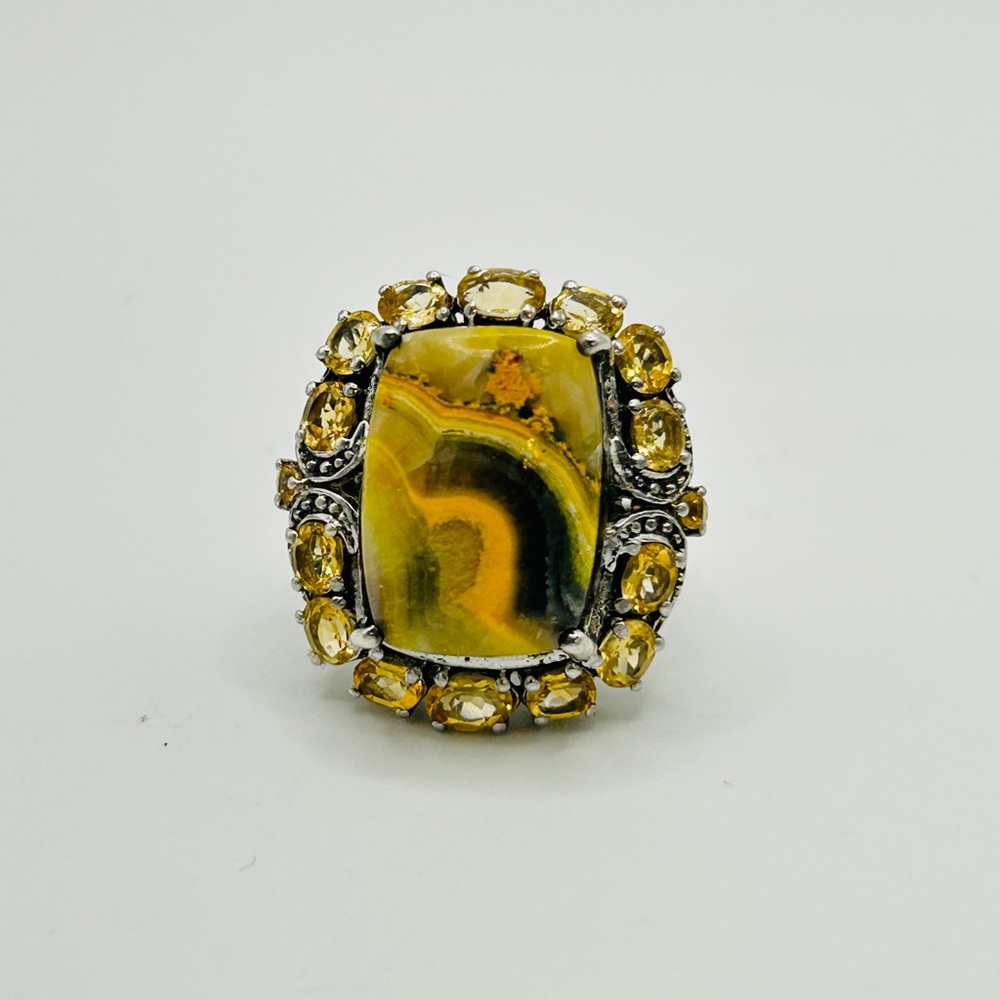 Bumblebee Jasper and Citrine Ring; Size 6.75; 925 Sterling Silver
